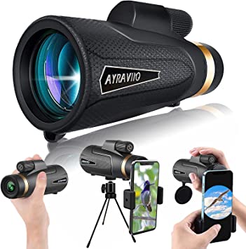 AYRAVIIO 12×60 Monocular Telescope with Smartphone Holder & Upgraded Tripod, High Powered SMC & BAK-4 Monocular Scope for Adults, Hunting Gear for Birdwatching, Fishing – Gifts for Men Him Dad Husband